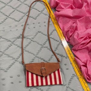 Elegant Brown and Red Striped Crossbody Bag